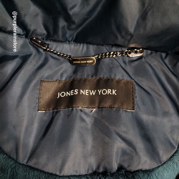 Jones New York Down Quilted Puffer Parka XL Faux Fur Blue Preppy Outdoor Winter - Picture 8 of 16